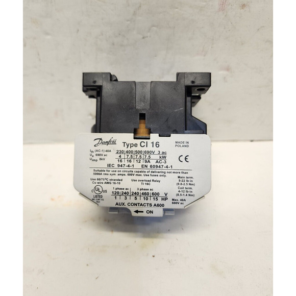 Danfoss Contactor CI 16, 8,0kW, 110V coil, 230-690VAC 40A Max - Picture 2 of 6